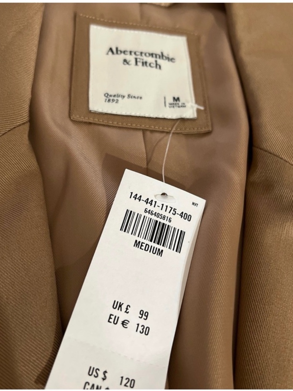 NWT Abercrombie & Fitch Women's Camel/Tan Single-Breasted Blazer - Picture 2 of 10